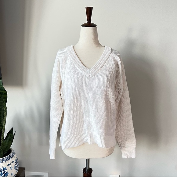 Madewell Arden V-Neck Pullover Chunky Knit Sweater - Almost White - Picture 5 of 10